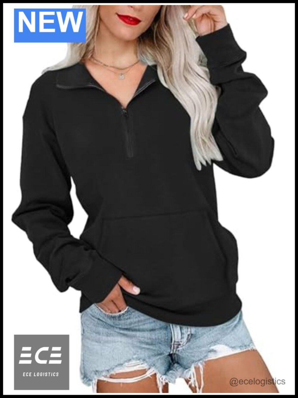 Women's Half Zip Oversized Sweatshirt Long Sleeve Pullover Top